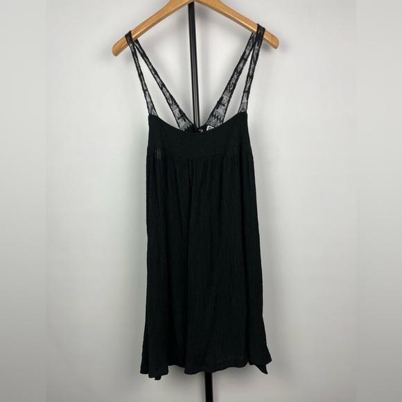 Quicksilver Black Crinkle Lace Strap Mini Dress Blouse with Pockets - Picture 1 of 7